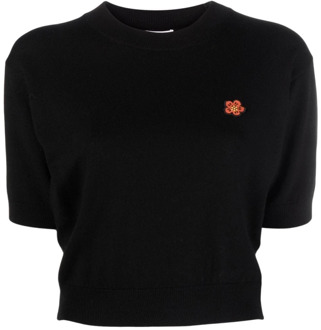 Kenzo Zwarte Crop Sweater met Contrastdetail Kenzo , Black , Dames - L,M,S,Xs