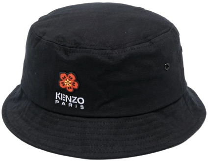 Kenzo Zwarte Geborduurde Logo Bucket Hoed Kenzo , Black , Heren - M,S