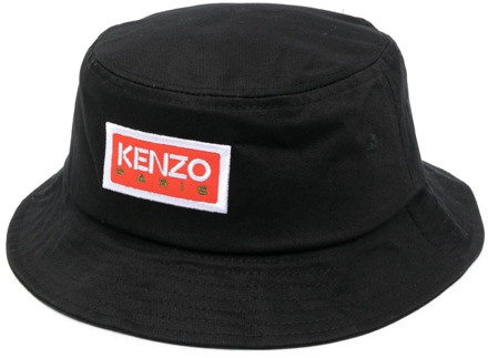 Kenzo Zwarte Geborduurde Logo Bucket Hoed Kenzo , Black , Heren - M