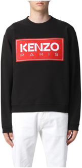 Kenzo Zwarte Katoenen Trui met Geborduurd Logo Kenzo , Black , Heren - Xl,S