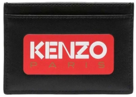Kenzo Zwarte Leren Logo-Patch Kaarthouder Kenzo , Black , Heren - ONE Size