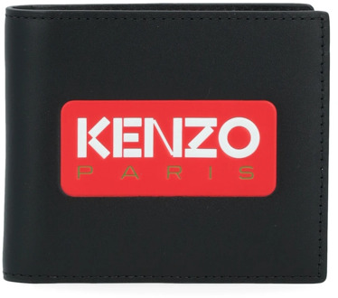 Kenzo Zwarte leren portemonnee met rode logo Kenzo , Black , Heren - ONE Size