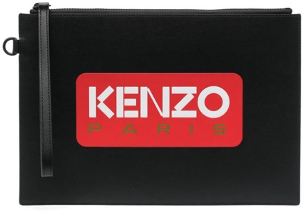 Kenzo Zwarte Logo Leren Clutch Tas Kenzo , Black , Dames - ONE Size