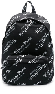 Kenzo Zwarte Logo Rugzak met Voorvak Kenzo , Black , Heren - ONE Size