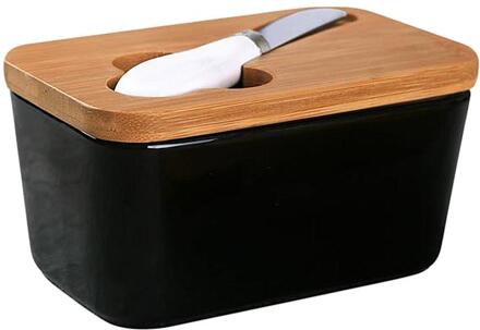 Keramiek Boter Doos Stijlvolle Mooie Relief Boter Plaat Butter Container Voor Restaurant Keuken zwart