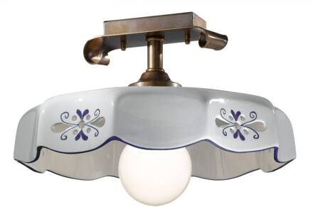 Keramiek plafondlamp Marostica landelijke stijl bl gebronsd messing, wit