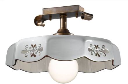 Keramiek plafondlamp Marostica landelijke stijl br gebronsd messing, wit
