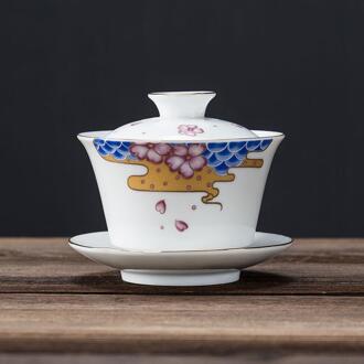Keramiek Thee Terrine Handgeschilderd Kung Fu Thee Sets Chinese Keramische Gaiwan Sets Wit Porselein Thee Cup Draagbare Reizen Thee Kom 5