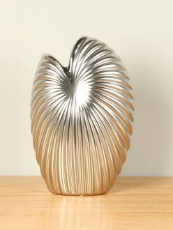 Keramieken vaas aluminium look Ribbels L, 30 cm