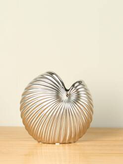 Keramieken vaas aluminium look Ribbels S, 19 cm