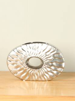 Keramieken vaas ovaal aluminium look, 16 cm