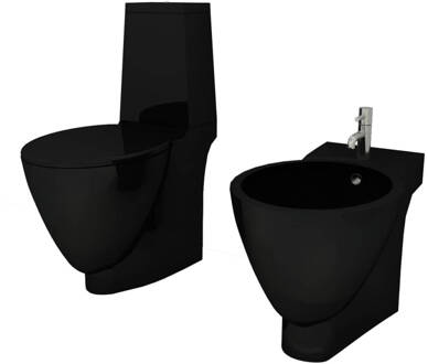 Keramieken W.C. en Bidet Set (zwart)