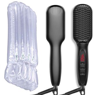 Keramische Baard Stijltang Borstel Stijltang Elektrische Kam Flat Iron Verwarming Anti-Statische Smoothing Kam Styling Tool zwart geen doos / Au