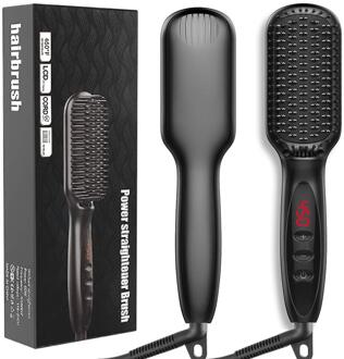 Keramische Baard Stijltang Borstel Stijltang Elektrische Kam Flat Iron Verwarming Anti-Statische Smoothing Kam Styling Tool zwart met doos / Au