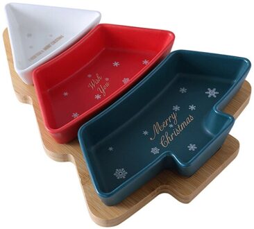 Keramische Bamboe Hout Kerstboom Partitie Plaat Snack Schotel Fruitschaal Schotel SL