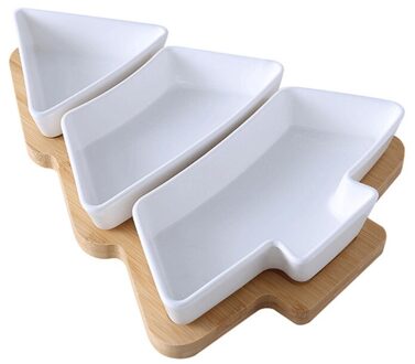 Keramische Bamboe Hout Kerstboom Partitie Plaat Snack Schotel Fruitschaal Schotel WL