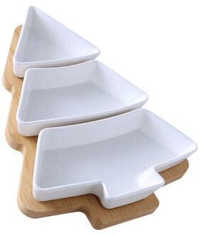 Keramische Bamboe Hout Kerstboom Partitie Plaat Snack Schotel Fruitschaal Schotel WT