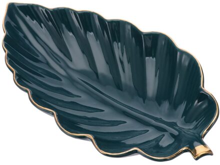 Keramische Bladvorm Blad Nordic Stijl Sieraden Display Schotel Vruchten Opbergvak donker groen