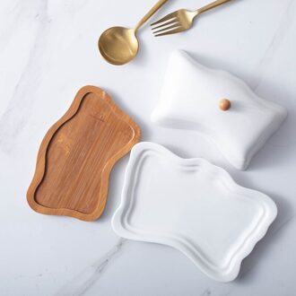 Keramische Botervloot Met Deksel En Houten Basis Boter Keeper Keuken Margarine Houder Kaas Opbergvak Butter Container