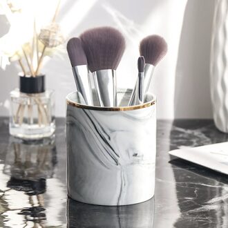 Keramische Cosmetica Make-Up Kwasten Opbergdoos Cilindrische Case Opslag Jar Fles Lipstick Brush Pen Houder Organizer Opslag ronde - grijs