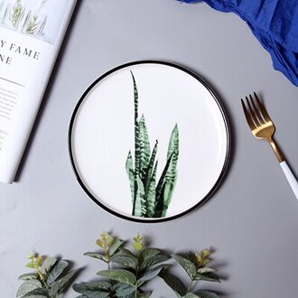 Keramische Diner Plaat Sets Groen Blad Ronde Plaat Steak Taart Dessert Salade Gerechten Porselein Schotel Plaat Fruit Lade Thuis Servies