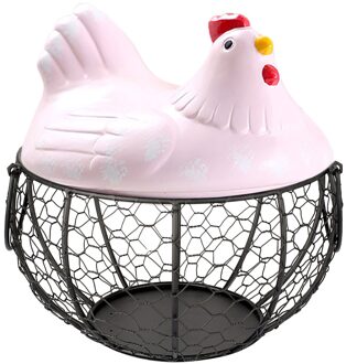 Keramische Ei Houder Kip Draad Ei Mand Fruitmand Collectie Keramische Kip Oraments Decoratie Keuken Opslag # T2G roze