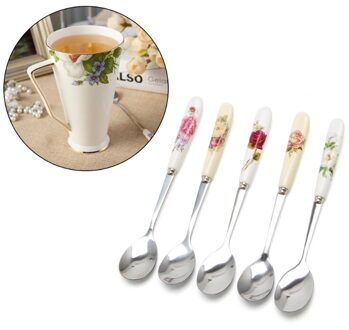 Keramische Handvat Lepel Roestvrij Staal Dessert Koffie Lepels Ijs Theelepel L5YE