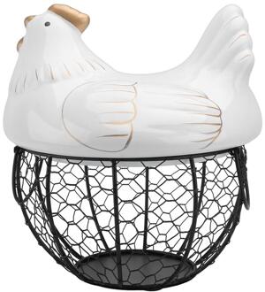 Keramische Ijzer Kip Ei Mand Houder Snack Fruit Diversen Opbergdoos Hen Oraments Groenten Container Organizer Rack zwart