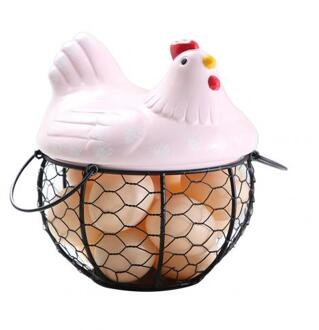 Keramische Ijzeren Ei Opbergdoos Mand Snack Fruit Mand Creatieve Collectie Keramische Kip Ornamenten Decoratie Keuken Accessoires Roze