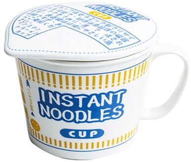 Keramische Instant Noodle Kom Met Deksel En Handvat Instant Noodle Cup Soepkom Magnetron Vaatwasser Beschikbaar Blauw Rood kort blauw