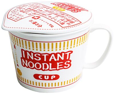 Keramische Instant Noodle Kom Met Deksel En Handvat Instant Noodle Cup Soepkom Magnetron Vaatwasser Beschikbaar Blauw Rood kort rood