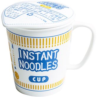 Keramische Instant Noodle Kom Met Deksel En Handvat Instant Noodle Cup Soepkom Magnetron Vaatwasser Beschikbaar Blauw Rood Tall blauw
