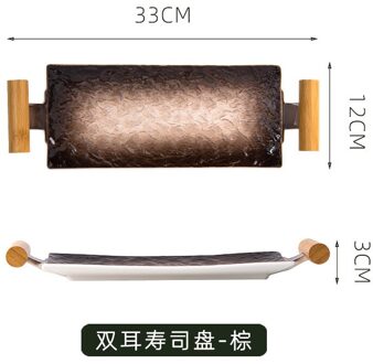 Keramische Japanse Keuken Sushi Lange Plaat Met Handvat Rechthoekige Dessert Snack Westerse Voedsel Zalm Sashimi Vlakke Plaat Servies bruin