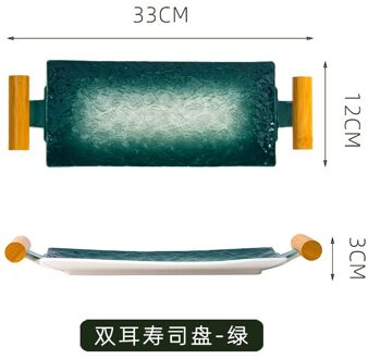 Keramische Japanse Keuken Sushi Lange Plaat Met Handvat Rechthoekige Dessert Snack Westerse Voedsel Zalm Sashimi Vlakke Plaat Servies groen