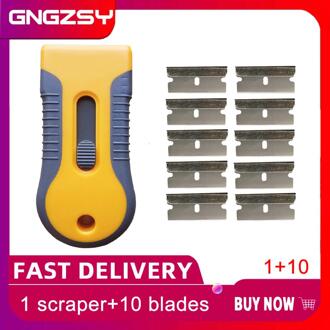 Keramische Lijm Scheermes Schraper Koolstofvezel Vinyl Sticker Remover Wrap Zuigmond Schraper Weduwe Tint Decal Glas Oven Cleaner E16 + 10M