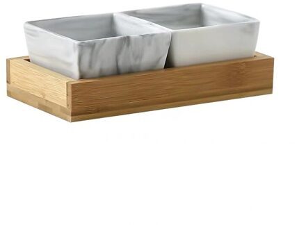 Keramische Marmer Fruit Schotel Porselein Snack Snoep Moer Dessertbord Met Bamboe Lade Set Slakom Kruiden Schotel Servies 2stk grijs