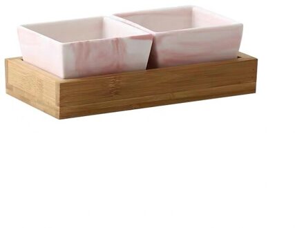 Keramische Marmer Fruit Schotel Porselein Snack Snoep Moer Dessertbord Met Bamboe Lade Set Slakom Kruiden Schotel Servies 2stk roze