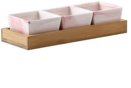 Keramische Marmer Fruit Schotel Porselein Snack Snoep Moer Dessertbord Met Bamboe Lade Set Slakom Kruiden Schotel Servies 3stk roze
