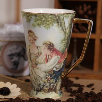 Keramische Mok Coffe Cup Bone China Porselein Thee Kopjes Met Lepel Grote Capaciteit 500Ml Drinkware Bruiloft Decoratie Accessoires