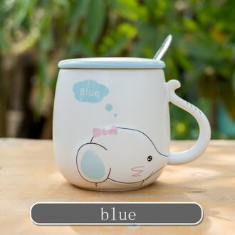 Keramische Mok Koffie Olifant Q Stijlen Mokken Met Deksel En Lepel Mokken Cup Grote Capaciteit Water Cup Keuken Tool Blauw