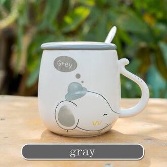 Keramische Mok Koffie Olifant Q Stijlen Mokken Met Deksel En Lepel Mokken Cup Grote Capaciteit Water Cup Keuken Tool donker grijs