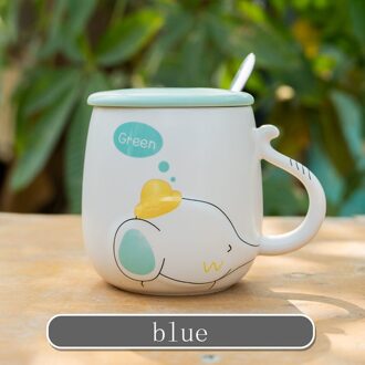 Keramische Mok Koffie Olifant Q Stijlen Mokken Met Deksel En Lepel Mokken Cup Grote Capaciteit Water Cup Keuken Tool lucht blauw