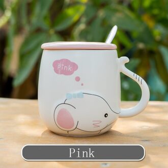 Keramische Mok Koffie Olifant Q Stijlen Mokken Met Deksel En Lepel Mokken Cup Grote Capaciteit Water Cup Keuken Tool Roze