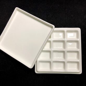 Keramische Palet 12 Goed Met Deksel Aquarel Palet Porselein Keramische Verf Palet Palet Verf Lade white12Well met lid