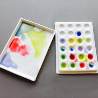 Keramische Palet Air Ballon/Klein Huis Aquarel Palet Porselein Keramische Verf Palet Palet Verf Lade 24Well met a lid