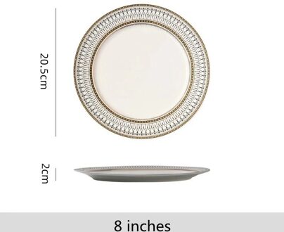 Keramische Plaat Dienblad Taart Snack Dessert Borden Nordic Ontbijt Lade Ronde Bone China Plaat Voor Steak Fruit Salade diameter 20.5cm