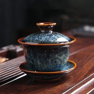 Keramische Portelain Gaiwan Theewaar Kung Fu Thee Set Cup Oven Change Gaiwan Thee Kom Sancai Gaiwan Kopje Thee Thuis Grote thee Maker blauw