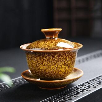 Keramische Portelain Gaiwan Theewaar Kung Fu Thee Set Cup Oven Change Gaiwan Thee Kom Sancai Gaiwan Kopje Thee Thuis Grote thee Maker geel