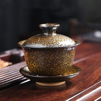 Keramische Portelain Gaiwan Theewaar Kung Fu Thee Set Cup Oven Change Gaiwan Thee Kom Sancai Gaiwan Kopje Thee Thuis Grote thee Maker jun geel
