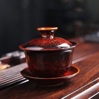 Keramische Portelain Gaiwan Theewaar Kung Fu Thee Set Cup Oven Change Gaiwan Thee Kom Sancai Gaiwan Kopje Thee Thuis Grote thee Maker rood